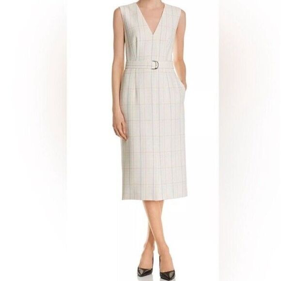 Hugo Boss White Plaid Midi Dress - Picture 3 of 12
